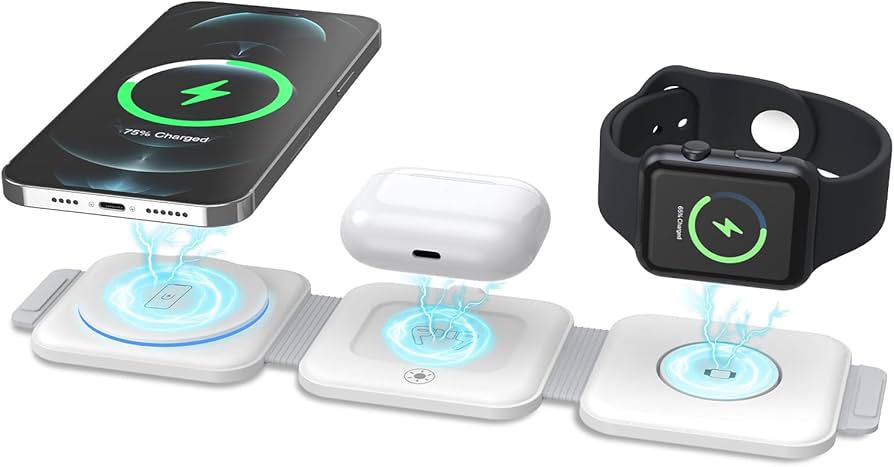 3in1 Foldable 3-Steps Wireless Charger (Phones / SmartWatches and EarBuds in One) with Box Packing