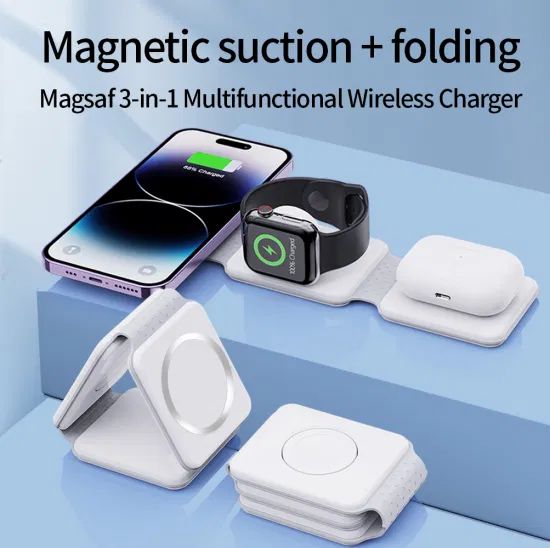 3in1 Foldable 3-Steps Wireless Charger (Phones / SmartWatches and EarBuds in One) with Box Packing
