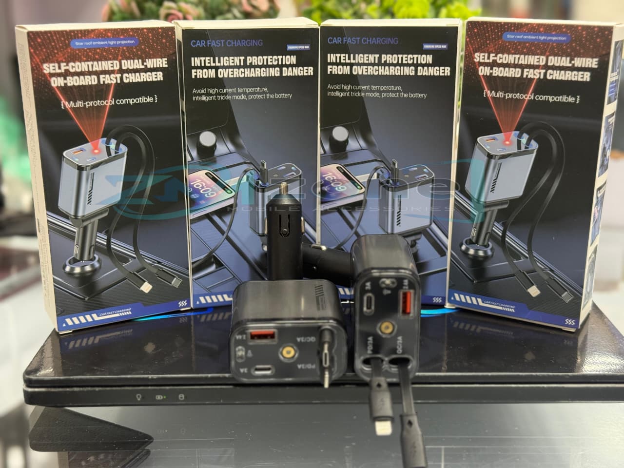 4 in 1 Car Fast Charger with Starry sky Lights