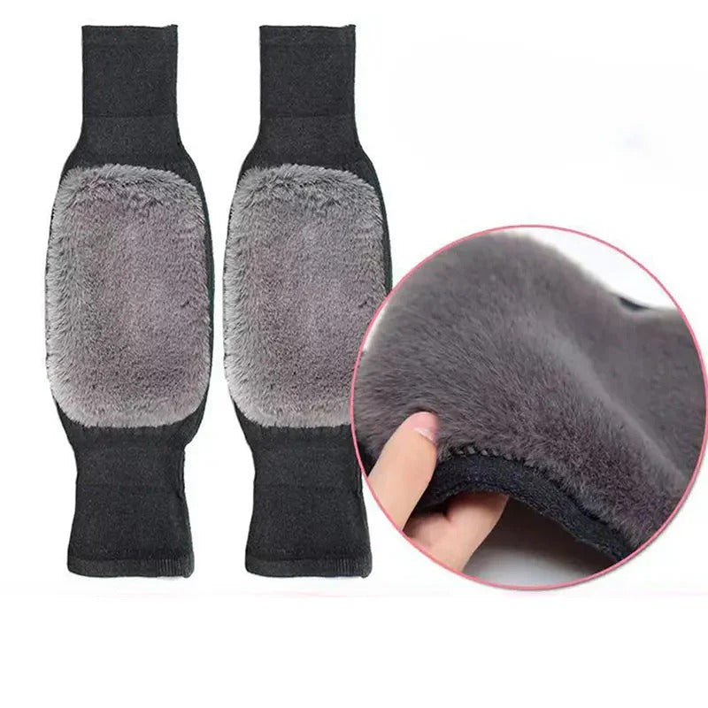 2 PCS Non-Slip Cashmere Wool Knee Pads Leg Warmer with Strap Adjustable for Men & Women