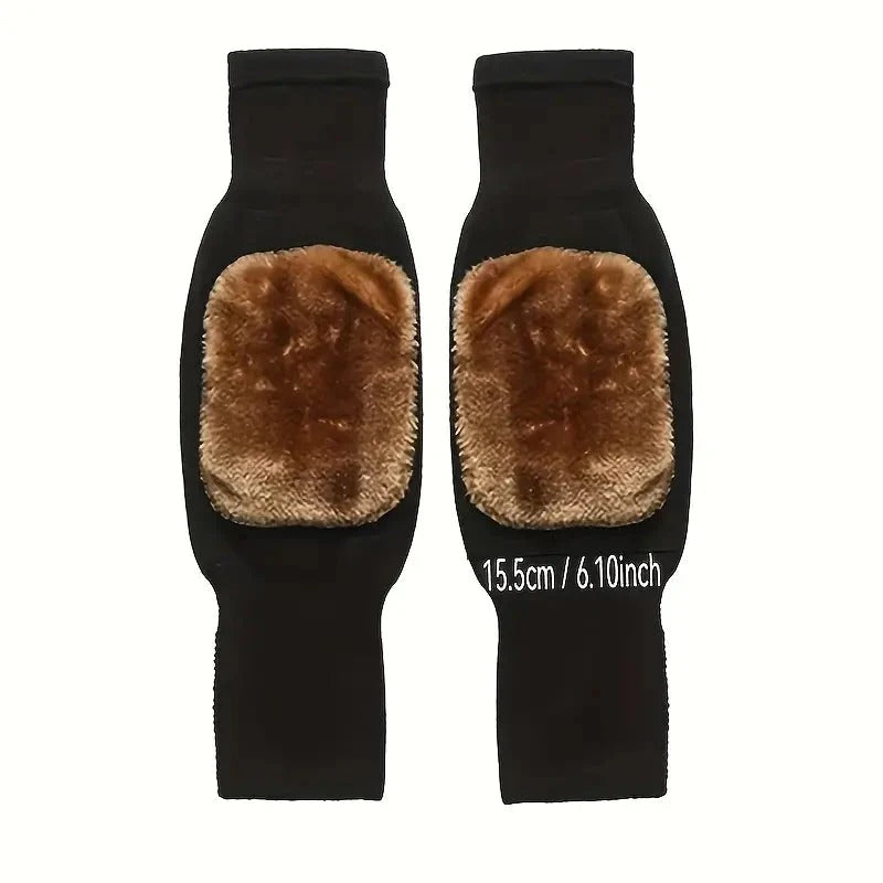 2 PCS Non-Slip Cashmere Wool Knee Pads Leg Warmer with Strap Adjustable for Men & Women