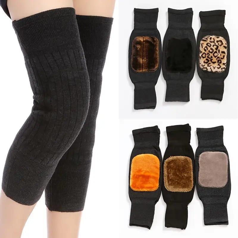 2 PCS Non-Slip Cashmere Wool Knee Pads Leg Warmer with Strap Adjustable for Men & Women