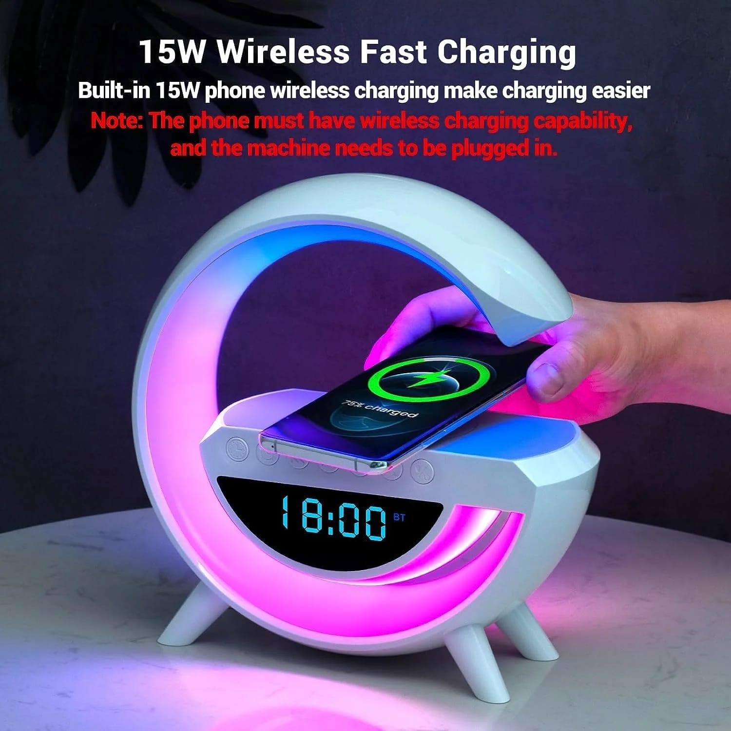 LED Wireless Charging Bluetooth Speaker Smart Table Night Light BT Music Player Phone Wireless Charging RGB Desk Lamp with Digital Clock and Warm Led Lamp